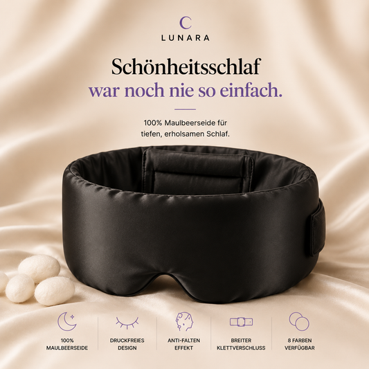 Lunara Seiden-Schlafmaske – 100% Maulbeerseide | Druckfrei, Anti-Falten, Verstellbar